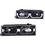 SPPC Black Crystal Headlights Assembly Set Low Halo For Chevy Fullsize - Passenger Right and Driver Left Side Replacement Headlamp