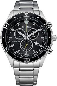 Citizen Men's Eco-Drive Weekender Chronograph Watch in Silver-tone Stainless Steel, Black Dial (Model: AT2387-52E)