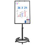 Mobile Whiteboard – 36 x 24 inches Portable Magnetic Dry Erase Board Stand Easel White Board Dry Erase Easel Standing Board with Flipchart Hooks (Black)