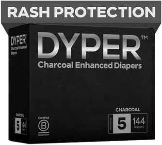 DYPER - Charcoal Enhanced Day & Overnight Disposable Baby Diapers - Made with Plant-Based* & Honest Ingredients, Hypoallergenic for Sensitive Skin - Size 5, (144 Count)