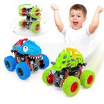 2 Year Old Boy Car Toys, 2-Pack Dinosaur Monster Truck Toys Cars for 2 3 4 Year Old Boys Gifts, Pull Back Friction Inertia Vehicles 3 4 Year Old Boy Toys Kids Toddler Boys Toys Age 2 3 4