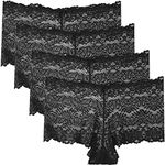 moonlight elves Women's Underwear Regular & Plus Size Lace Black Boyshort Panties Cheeky Panty for Ladies, Pack of 4 Size 4XL