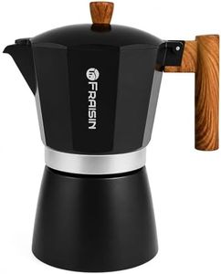 FRAISIN Stovetop Espresso Moka Pot Coffee Maker, Non-slip Wood Grain Handle, Cast Aluminum, Compatible with Gas, and Electric Stoves (Black, 12 cups)