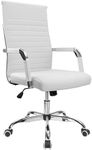 VICTONE Leather Office Desk Chair, Mid-Back Ribbed Executive Conference Room Chairs with Arms Task Chair Adjustable Swivel Chair for Home Office (White)