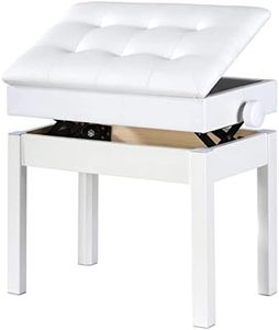 Piano Bench Adjustable Piano Stool with Solid Wood Legs Adjustable Piano Stool with Storage PU Leather Cushion Piano Stool (White)