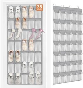 FENTEC 35 Large Pockets Over The Door Shoe Organizer, Mesh Hanging Shoe Organizer Shoe Rack for Closet Mesh Closet Shoe Holder, Over Door Organizer, Shoe Organizer for Wall, Grey, 1 Pack