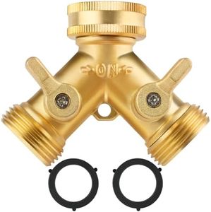 Flintronic 2 Way Brass Hose Splitter, 3/4" Tap Garden Hose Connector, Y Valve Tap Connector with Individual On/of, Faucet Splitter for Garden, Outdoor, Lawn, Courtyard, Kitchen