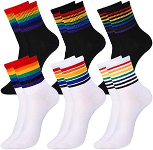 Bencailor 6 Pairs Crew Socks Striped Rainbow Athletic Cotton Novelty Ankle Socks Casual Multicolored Unisex Matching Socks, Vivid, One size