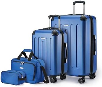 Amazon Basics 4-Piece Hardside Luggage Set with Multidirectional Spinner Wheels, 22" Carry-On, 28" Checked Suitcase, 15" Tote Bag and 10" Travel Case, Navy Blue