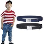 Kids Buckle Belt for Boys - Zinc Alloy Elastic Adjustable Stretch Belts for Girls, 2 Pieces (Navy blue Ripple/Black Ripple)