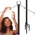 Holiday Styling String Light Pole - Outdoor Metal Poles with Hooks for Hanging String Lights - Garden, Backyard, Patio Lighting Stand for Parties, Wedding