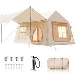 Ytaoeo Inflatable Tent Outdoor camping tent for 8-10 people with chimney opening Inflatable camping tent made of waterproof Oxford fabric Air glamping tents for 4 seasons campings (2 Room + Canopy)
