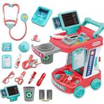 Cewuky Doctor Kit for Toddlers 3-5, Doctor Kit for Kids with Electronic Stethoscope & Defibrillator, 22pcs Mobile Cart with Lights & Thermometer,Pretend Medical Station Set for Boys Girls 3 4 5 6 7 8