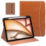 MoKo Case for iPad Air 11 Inch M2 2024/ iPad Air 5th/4th Gen 2022/2020 & iPad Pro 11 Inch 2022/2021/2020/2018 with Pencil Holder, Premium Leather Folio Stand Cover, Brown