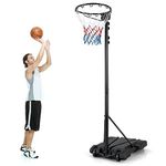 COSTWAY Netball Stand and Post, 8.5-10 FT Adjustable Basketball Goal System with Fillable Base and Wheels, Portable Regulation Hoop Full Size Basketball Net Set for Kids Teenagers Adults