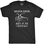 Mens Never Ever Set It To 2020 Tshirt Funny Time Travel Car Movie Graphic Tee (Heather Black) - XXL