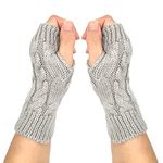 Qiuyan Fashion Warm Soft Comfortable Wrist Gloves Winter Fingerless Hand Warmers Women Girls Stylish Arm Gloves Mitten Knit Crochet Arm Warmers with Thumb Hole for Work Outdoor Gifts - Grey