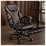 Amseatec Office Chair, Big and Tall Office Chair with Foot Rest Ergonomic Office Chair Home Office Desk Chairs Reclining High Back Leather Chair with Lumbar Support(Brown)