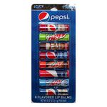 Taste Beauty (1) Party Pack Pepsi - 8pc Soda Flavored Lip Balm Sticks - Flavors: Cherry Vanilla, Mountain Dew, Mug Root Beer, Wild Cherry, Livewire, White Out, Diet - Net Wt. 0.12 oz Each Stick