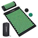 TOMSHOO Acupressure Set, Acupressure Mat and Pillow with 2pcs Massage Balls- Pain Relief Therapy Muscle Back Neck with Travel Bag for Men and Women Green