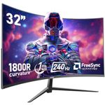 Gawfolk Curved 32 inch Gaming Monitor 240Hz PC Screen Full HD 1080P, Frameless 1800R Curved Computer Screen,FreeSync,178° Viewing Angle,Display Port、HDMI,Wall Mount Compatible 100x100MM-Black