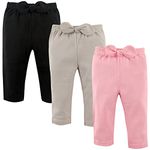 Hudson Baby Baby Cotton Pants, 3 Pack, Pink, Black/Gray, 0-3 Months