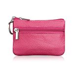 Hibate Mini Coin Purse Holder Wallet Leather Purses for Women Men Kids Minimalist Zip Pouch with Key Ring - Pink