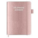 Telephone and Address Book with Tabs - 13 x 18cm Address Book Hardcover with Birthday, Address, Phone Numbers, Websites Password. Address Notebook for Home or Office, Rose