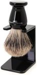 Edwin Jagger 1EJ946SDS Classic Best Badger Hair Exfoliating Shaving Brush with Stand for Shaving Cream or Shaving Soap for Men and Women (Imitation Ebony)