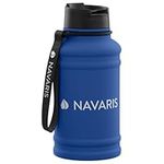 Navaris Stainless Steel Water Bottle - 1.3 Litre (44 fl oz) Capacity Jug - Large Metal Drink Bottle for Sports or Camping - Gym Canteen for Drinks - Hydrate on the Go - Blue