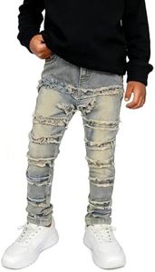 Tenfinordi Boy's Distressed Ripped Jeans Stacked Destroyed Skinny Jeans, Y2k Stretch Staright Slim Fit Denim Pants for Boys School Hip Hop Fashion Streetwear Trousers Washed Blue Size 8