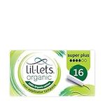 Lil-Lets Organic Non-Applicator Super Plus Tampons, 16 Count (Pack of 1), for Heavy Flow, Made with 100% Organic Cotton, GOTS Certified Vegan Organic Tampons, Plastic Free Period Care