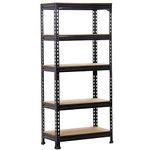 Yaheetech Shelving Unit Metal Shed Storage Shelves Boltless Heavy Duty 5 Tier Garage Shelving Units for Shed/Workshop/Office, 150x70x30cm, Black