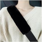 Kewucn 2 PCS Authentic Sheepskin Car Seat Belt Cover, Soft Fuzzy Comfort Auto Seat Belt Shoulder Strap Pad to Protect Your Neck and Shoulder, Suitable for Adults Kids Women and Men (Black)