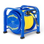Goodyear Retractable Air Hose Reel 3/8" x 100' Heavy Duty Steel Construction 300 PSI Max Pressure with Flex Hybrid Polymer Hose - Industrial Grade Spring-Driven Tool for Auto Shop, Garage & Factory