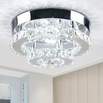 Cainjiazh Mini Crystal LED Ceiling Light Lamp Stainless Steel K9 Modern Flush Mount Lights Fixture Double Round Chandelier for Dining Room Living Room Bedroom Hallway Staircase Kitchen(Cool White)