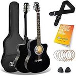 3rd Avenue Full Size 4/4 Cutaway Electro Acoustic Guitar Pack Bundle for Beginners with 6 Months FREE Lessons, Built-in Tuner and EQ - Black