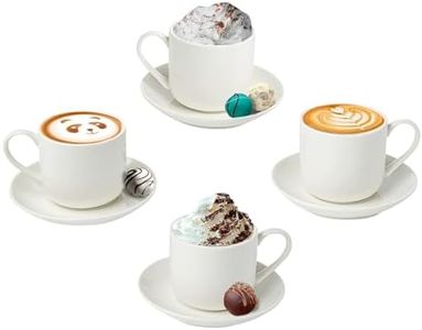 4oz. Espresso Cups Set of 4 With Matching Saucers - Premium White Porcelain, 8 Piece Gift Box Demitasse Set – Italian Caffè Mugs, Turkish Coffee Cup – Lungo Shots, Dopio Double Shot | White Set