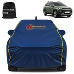 AUTOMOZEXO Hyundai Exter Car Cover for All Weather Protection with Mirror & Antena Pocket Inner Cotton Layer Triple Stitched Waterproof Cover with Adjustable Belt Bottom Elastic to Secure Fit (Blue)