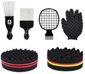 Hair Sponge Set, Magic Curl Glove, Afro Brush, Metal Pick Comb, and Twist Comb for Hairstyling (Black-6Pcs)