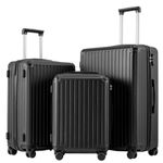COOLIFE 3-Piece Suitcase Set 28+24+20 Inch – Hardshell Trolley Lightweight ABS+PC Luggage with 360° Silent Wheels & TSA Lock, Telescopic Handle for Family Travel, Overseas Travel, Black