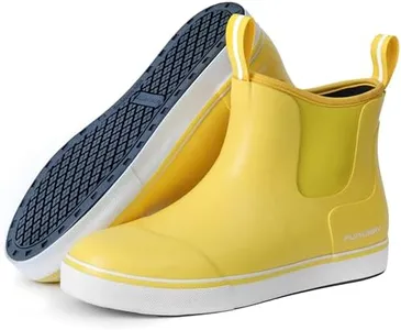 Furuian Women's Deck Boots Ankle Rain Boots Fishing Boots Rubber Waterproof Garden Shoes Slip-Resistant Outdoor Work Shoes, Yellow, Size 8.5