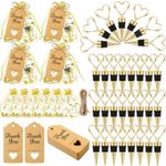 Buryeah 60 Set Heart Shaped Wine Stoppers Bulk Wedding Party Favors Love Design Beverage Bottle Stoppers with Sheer Bags, Labels, Ropes for Engagement Bridal Shower Valentines Day Gifts(Gold)