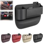 Car Seat Gap Filler Organizer,Car Seat Storage Box with Cup Holder,PU Leather Car Accessories Interior in Between Seats, Car Organizer for IPhone Wallet Cards Keys (Black, Main Driver+Copilot)