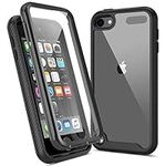 ULAK iPod Touch 7 Case, iPod Touch 5/6 Hybrid 2 in 1 with Build in Screen Protector Heavy Duty Protection Transparent Shockproof Rugged Cover Flexible Bumper Cover for iPod Touch 5/6/7 - Black