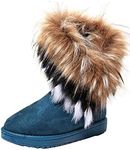 Gaorui Women's Winter Warm High Long Snow Ankle Boots Faux Fox Rabbit Fur Tassel Shoes 5.5 B(M) US Blue