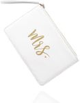 MGupzao Mrs Clutch Purse Bridal Shower Engagement & Honeymoon Gift Bride Bag Crossbody with Removable Chain White and Gold