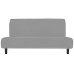 Easy-Going Stretch Sofa Slipcover Armless Sofa Cover Furniture Protector Without Armrests Slipcover Soft with Elastic Bottom for Kids Spandex Jacquard Fabric Small Checks(Futon,Light Gray)