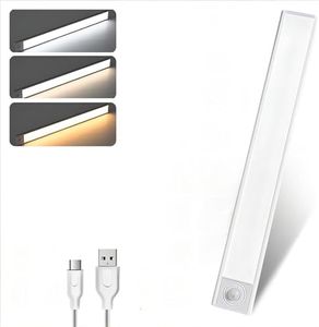 Under Cabinet Lighting, 2000mAh Motion Sensor Light 3 Colors Dimmable&USB Rechargeable, Led Strip Lights Kitchen Under Cabinet with Magnetic Install for Wardrobe, Stairs, Hallway (30CM, Pack, 1)