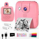 GKTZ Kids Camera Instant Print - 1080P HD Instant Print Photo - Christmas Birthday Gifts for Age 4 5 6 7 8 9 10 Girls Boys - Portable Toy with 32GB Card, 3 Rolls Photo Paper, 5 Color Pens - Pink